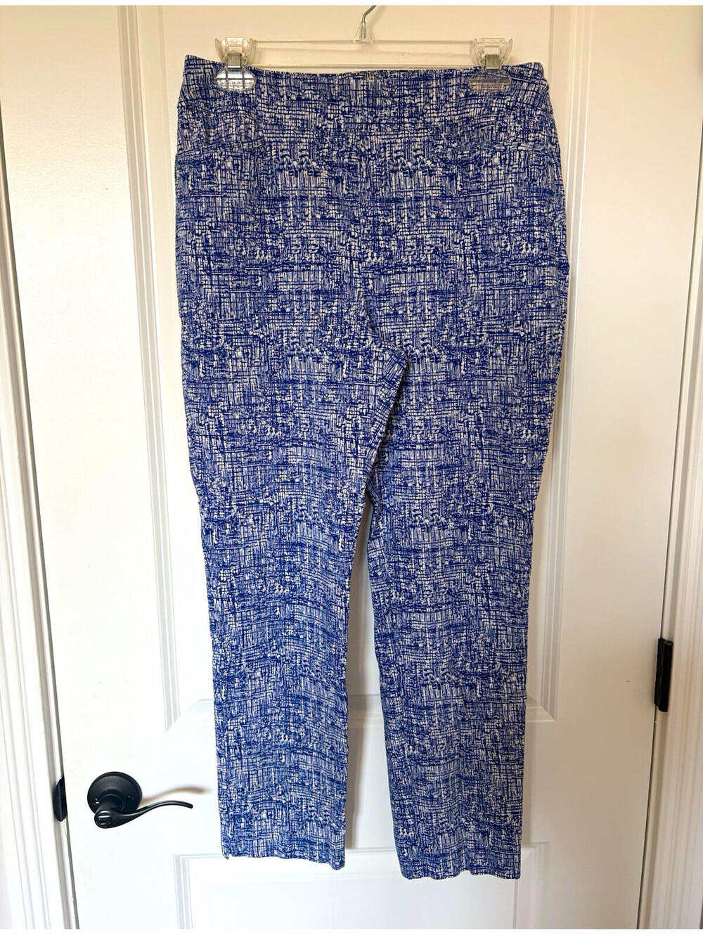 Chico's So Slimming Womens Pants 1R Blue White Geometric Skinny Ankle Stretch